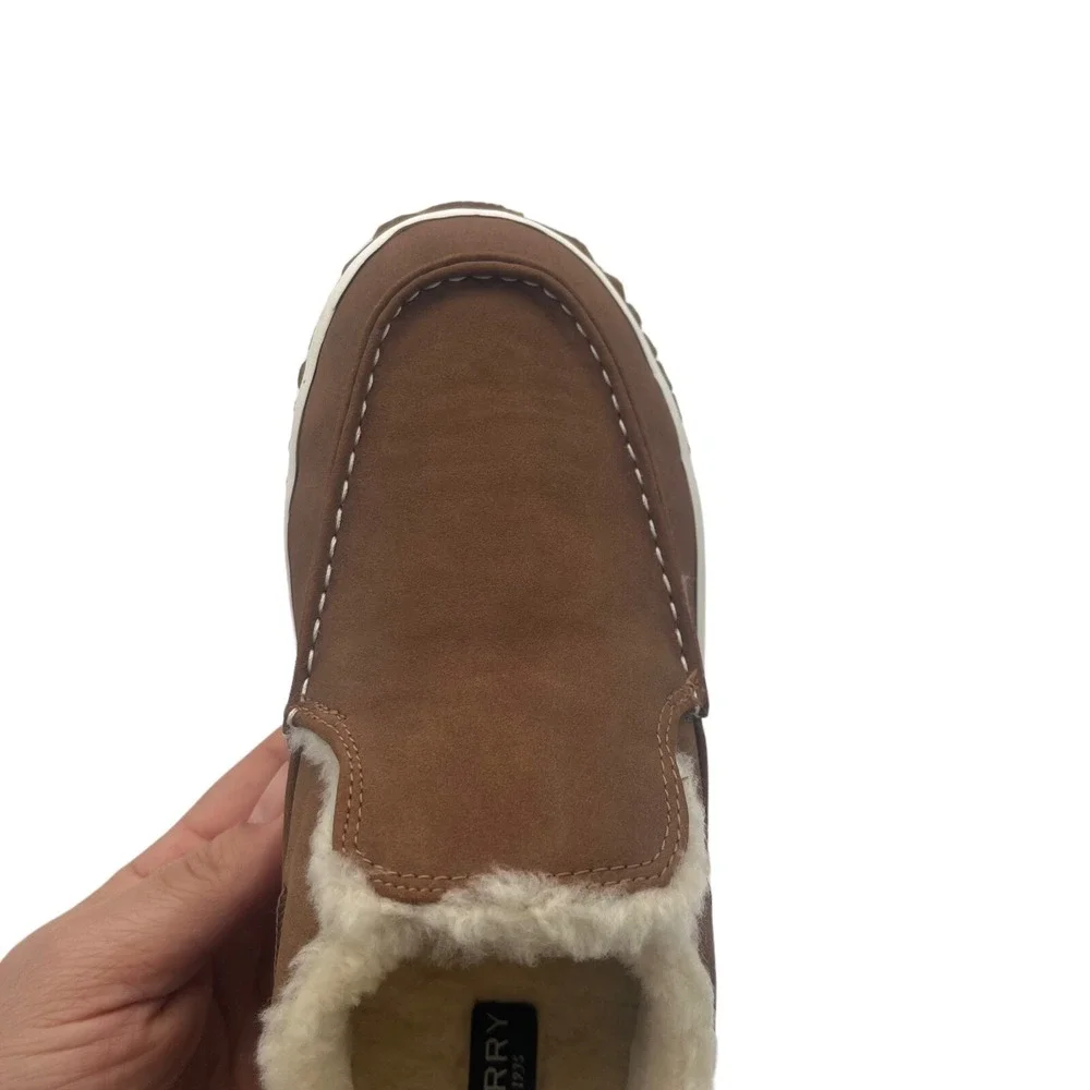 Sperry Youth Boys Moc-Sider Fashion Lined‎ Shoes Size 1 Tan Soft Faux Fur lining